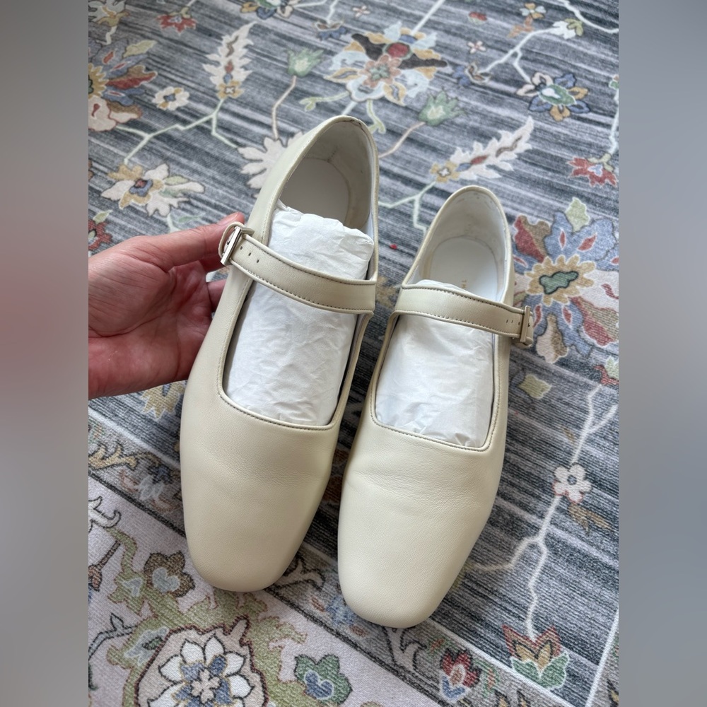 THE ROW Ava Leather Mary Jane Ballet Leather Flats Ivory White Snow White US 8 - Picture 6 of 13